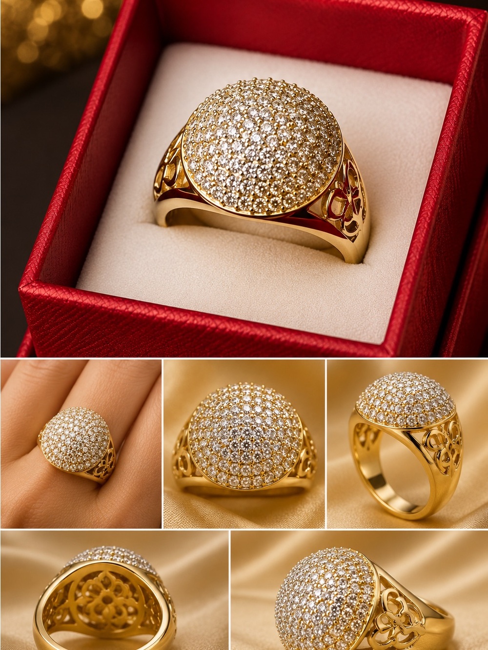 Gold Pavé Dome Statement Ring - Women Jewelry